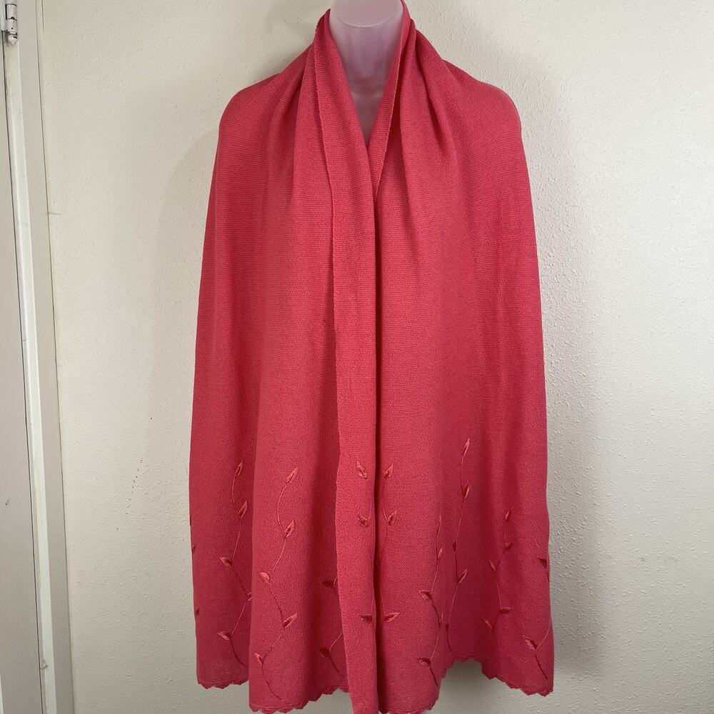 Alpaca International Baby Alpaca Embroidered Shawl Scarf Coral Pink